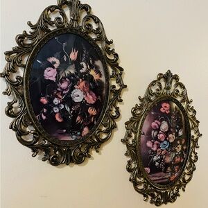 2 PICTURES ITALIAN Victorian Gold Metal Ornament Frames - Slight CONCAVE GLASS